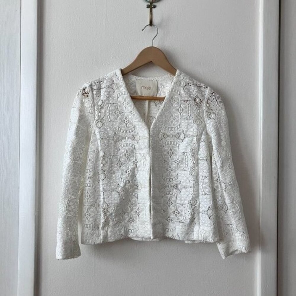 Maje Vimani Lace Embroidered Jacket in White - Picture 2 of 7